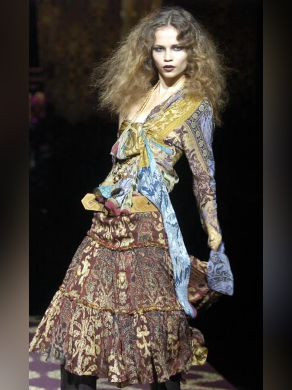 Roberto Cavalli FW2004 Burgundy Silk Baroque Midi Skirt - Picture 8 of 10